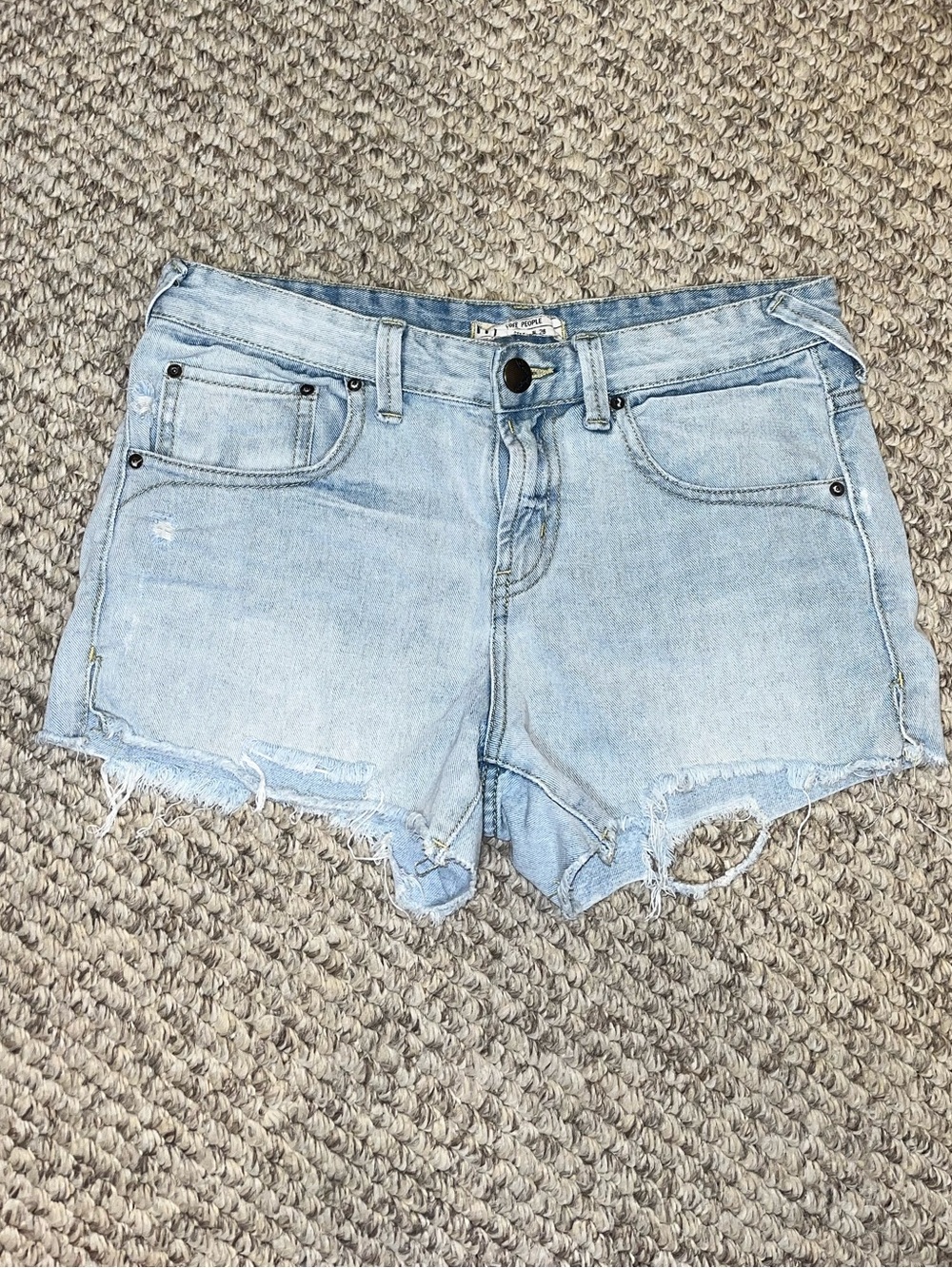 Free People Light Blue Distressed Denim Shorts- size 26